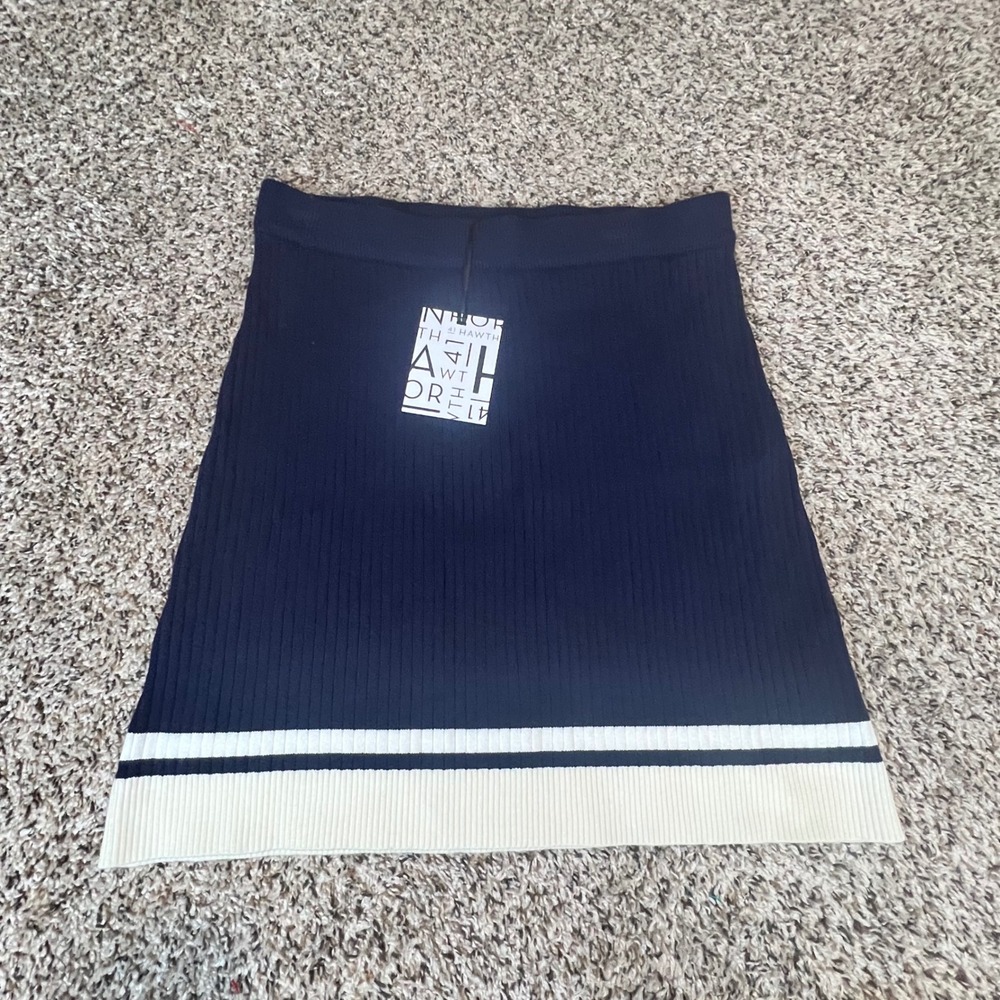 41 Hawthorn Womens‎ Navy Blue Ribbed Knit Striped Hem Mini Skirt Size L WGS10979